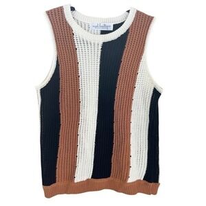 Mod Boutique‎ Striped Knit Sweater Vest Tank Top Women Medium Brown Black White